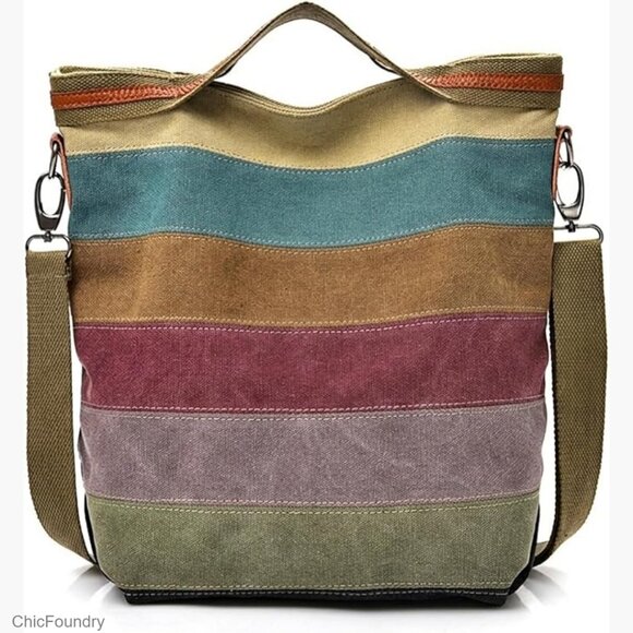 Handbags - Large Canvas Hobo Tote with Adjustable Strap, 5 Compartments for Daily Use